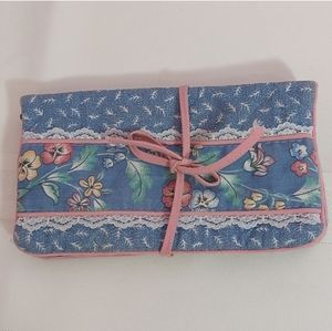 Blue Pink Floral Travel Pouch Bag